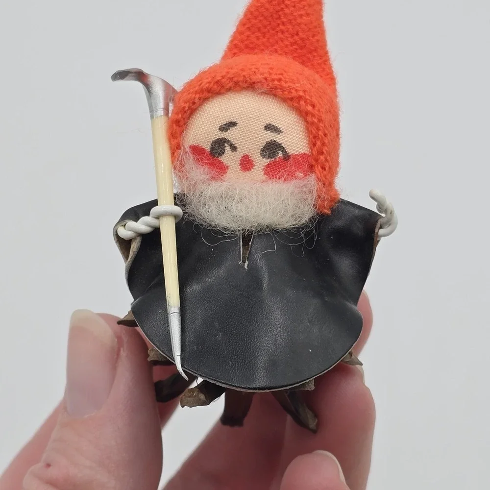 Vtg 1950s Austria Pine Cone Elf Ornament Knit Hat Gnome Pixie Mid Century Kitsch